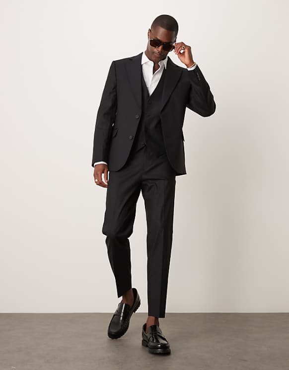 ASOS DESIGN Linen Blend Slim Suit In Black