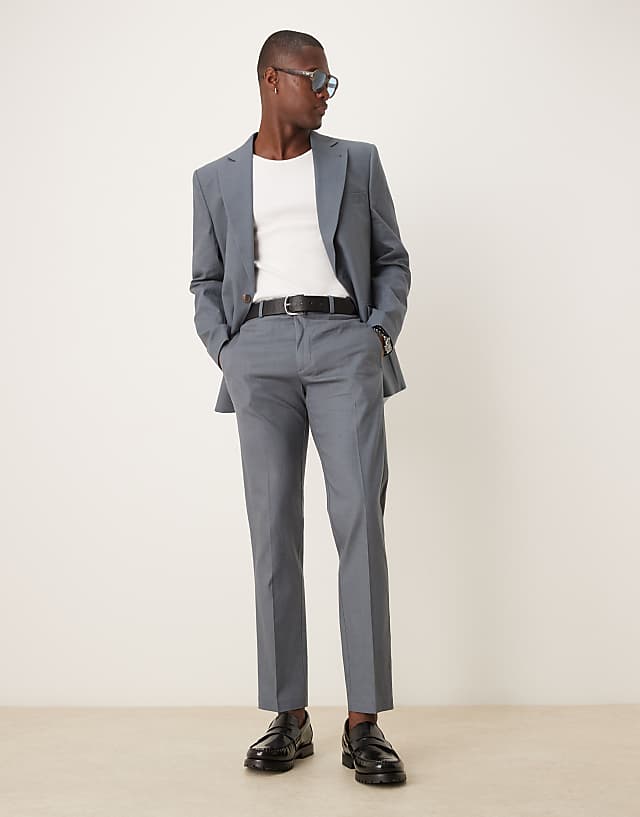 ASOS DESIGN Linen Blend Slim Suit In Blue