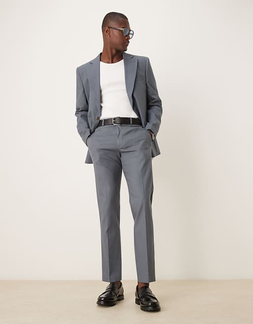 ASOS DESIGN Linen Blend Slim Suit In Blue