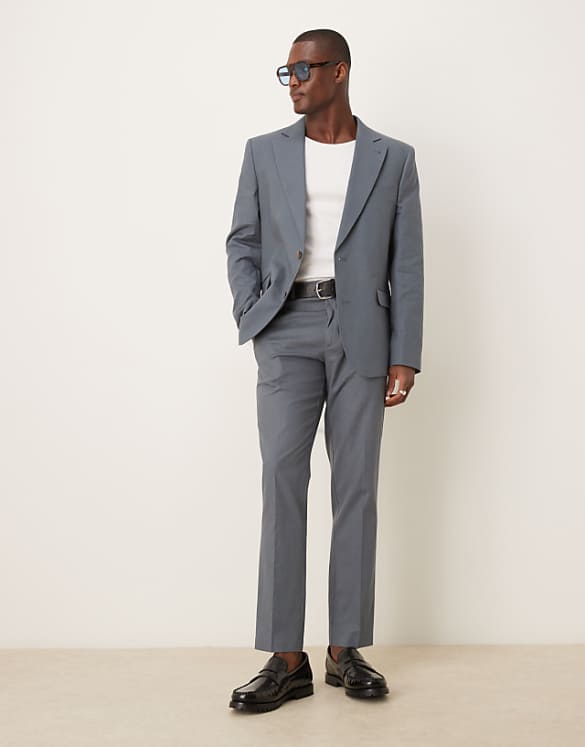 ASOS DESIGN linen blend slim suit in blue