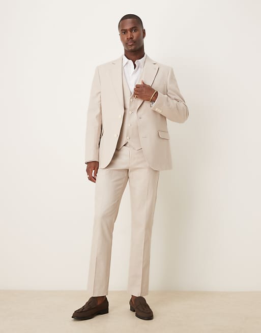 ASOS DESIGN Linen Blend Slim Suit In Stone