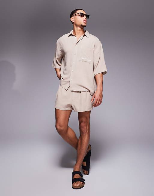 ASOS DESIGN Linen Co-ord In Tan