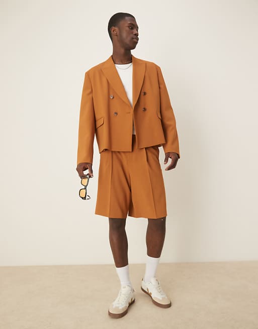 ASOS DESIGN linen look boxy suit in rust