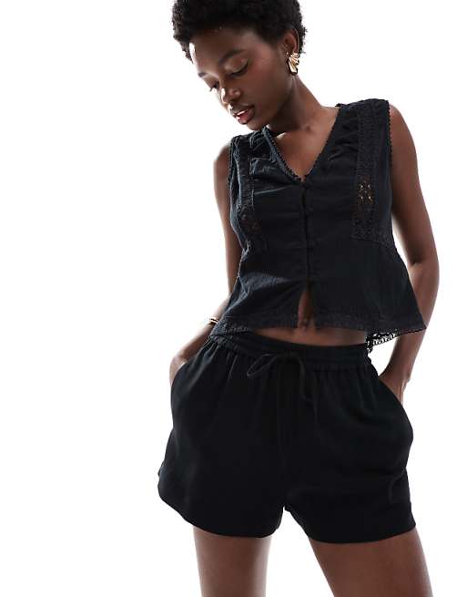ASOS DESIGN Linen Look Co-ord Short In Black