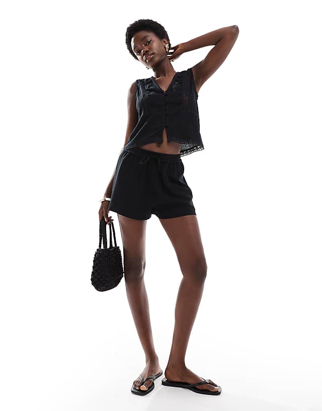 ASOS DESIGN linen look co-ord short in black