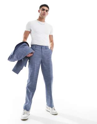 ASOS DESIGN Linen Look Slim Suit In Blue
