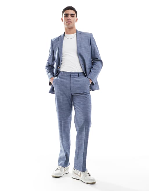 ASOS DESIGN linen look slim suit in blue