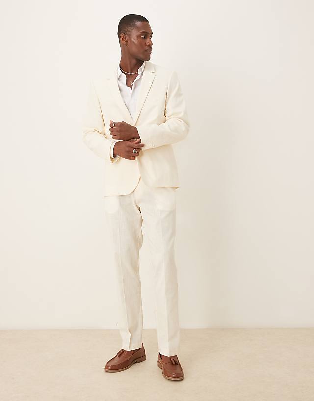 ASOS DESIGN linen look slim suit in ecru