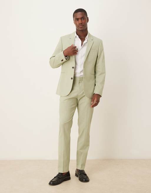 ASOS DESIGN Linen Look Slim Suit In Green
