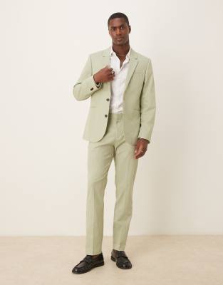 ASOS DESIGN Linen Look Slim Suit In Green