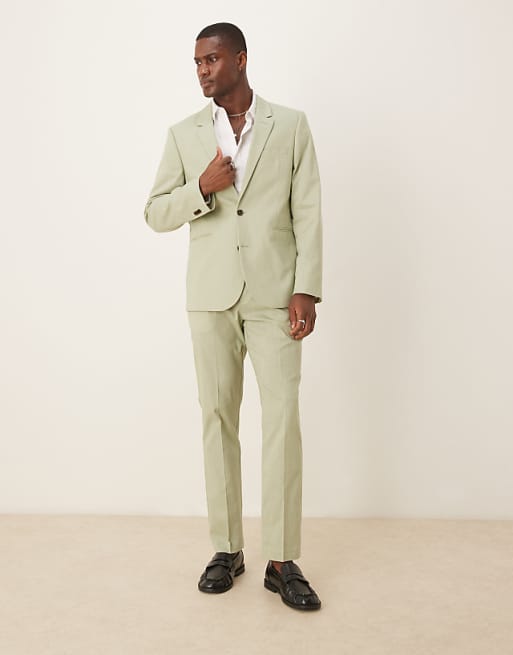 ASOS DESIGN linen look slim suit in green