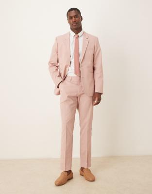 ASOS DESIGN Linen Look Slim Suit In Pink