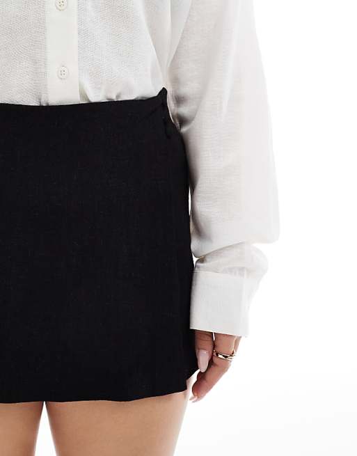 ASOS DESIGN Linen Look Wrap Skort In Black