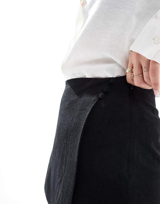 ASOS DESIGN Linen Look Wrap Skort In Black