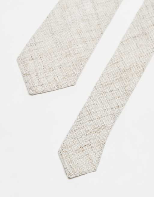 ASOS DESIGN Linen Textured Tie In Neutral