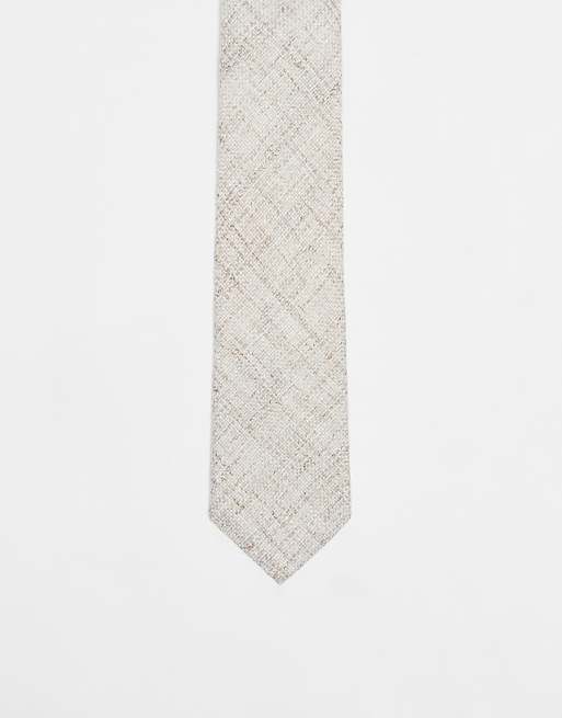 ASOS DESIGN Linen Textured Tie In Neutral