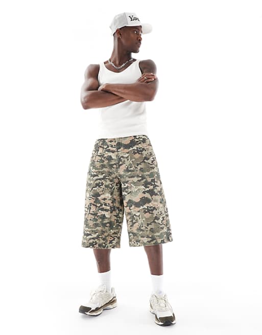 ASOS DESIGN long length shorts in camo
