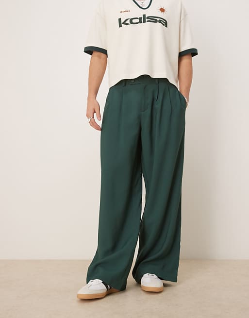 ASOS DESIGN Loose Fit Smart Trousers In Green