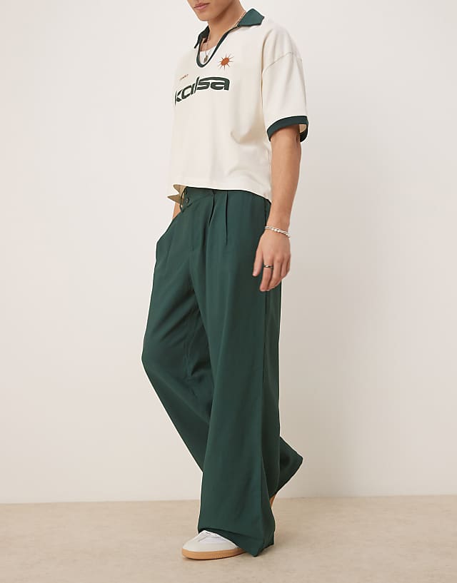 ASOS DESIGN Loose Fit Smart Trousers In Green