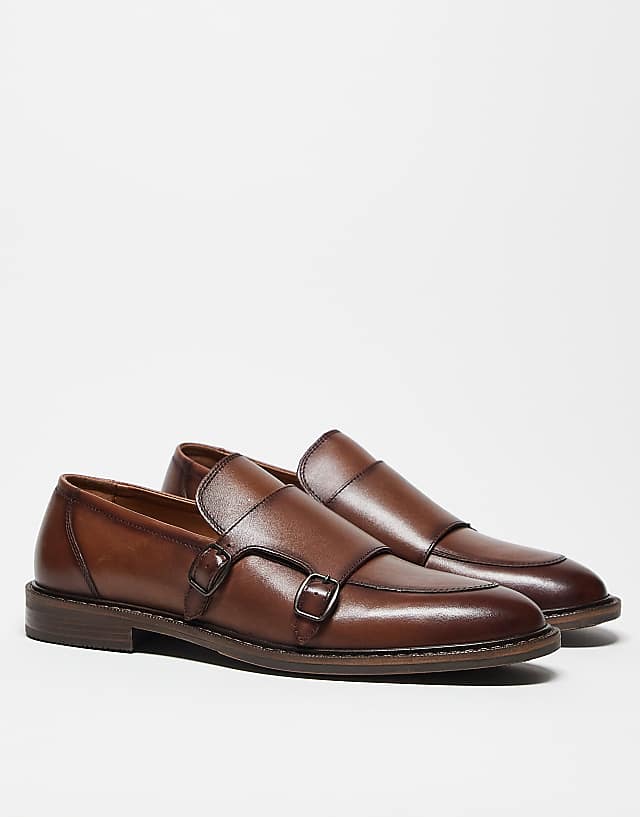 ASOS DESIGN Monk Shoes In Tan Leather