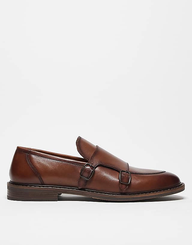 ASOS DESIGN monk shoes in tan leather