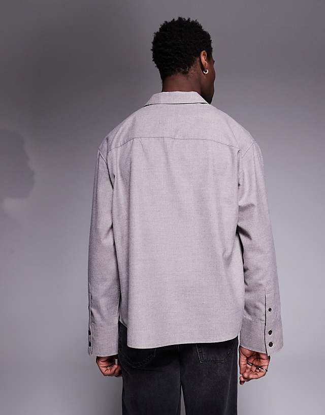 ASOS DESIGN Oversized Flannel Shirt In Grey