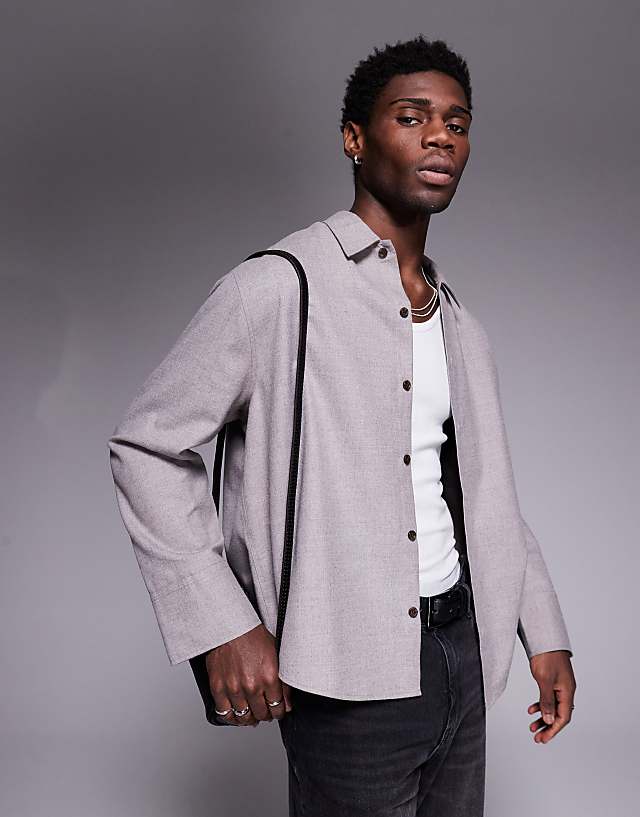 ASOS DESIGN Oversized Flannel Shirt In Grey