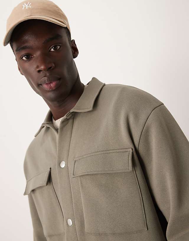 ASOS DESIGN Oversized Shacket In Khaki