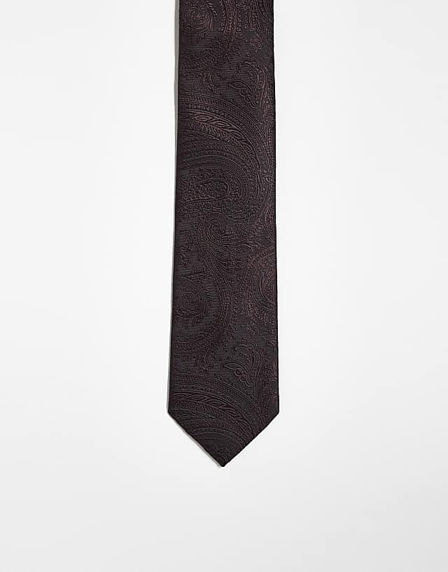 ASOS DESIGN Paisley Print Tie In Dark Brown