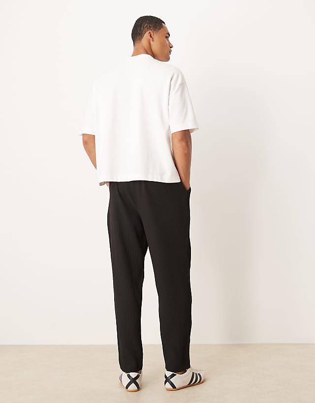 ASOS DESIGN Plisse Tapered Trousers In Black