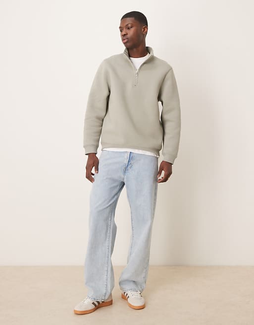 ASOS DESIGN Quarter Zip Sweatshirt In Sage