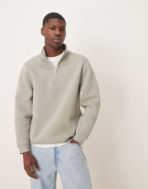 ASOS DESIGN Quarter Zip Sweatshirt In Sage