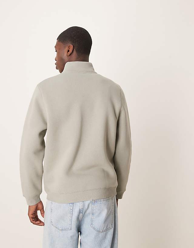 ASOS DESIGN Quarter Zip Sweatshirt In Sage