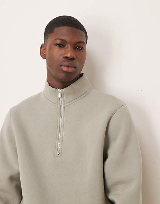 ASOS DESIGN quarter zip sweatshirt in sage
