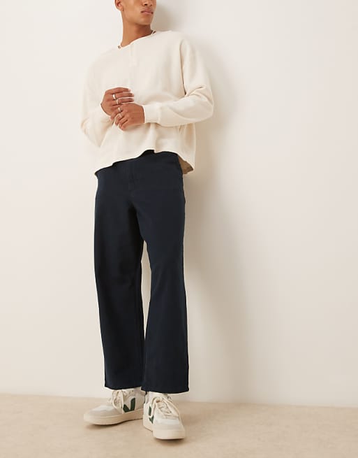 ASOS DESIGN Relaxed Tapered Trousers In Navy