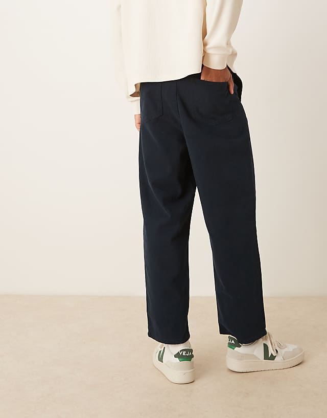 ASOS DESIGN Relaxed Tapered Trousers In Navy