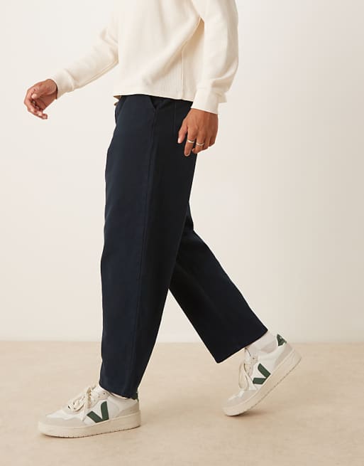 ASOS DESIGN Relaxed Tapered Trousers In Navy
