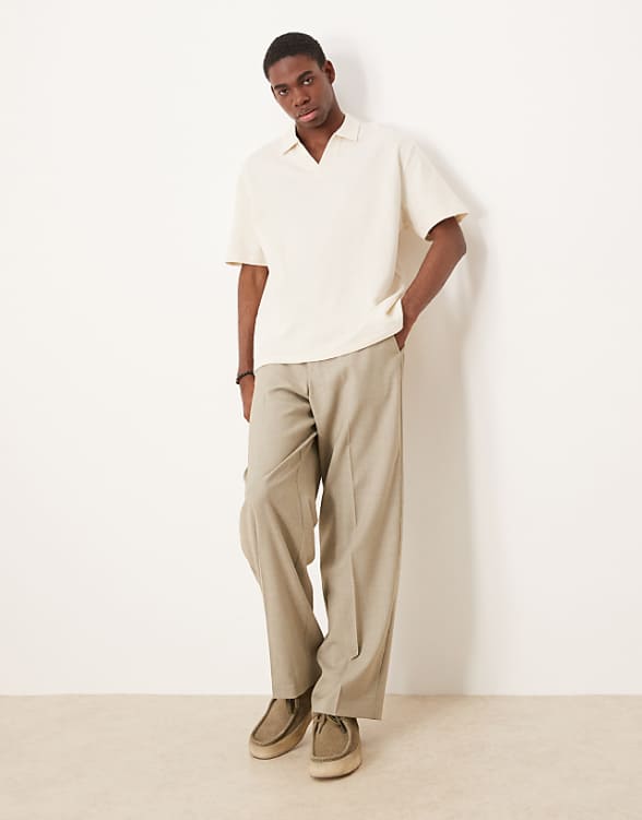 ASOS DESIGN Relaxed Waffle Polo In Cream
