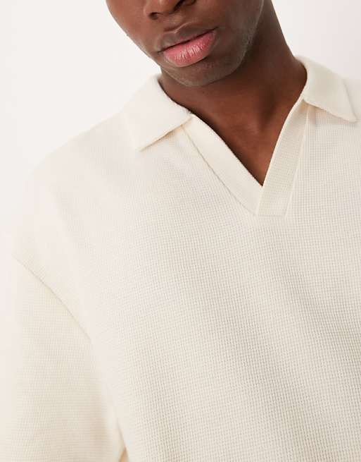 ASOS DESIGN Relaxed Waffle Polo In Cream