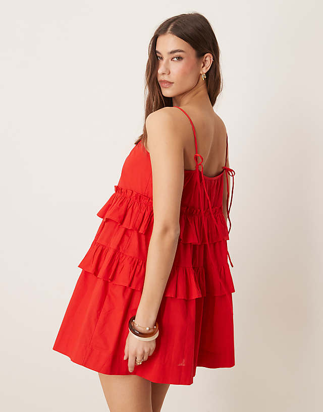 ASOS DESIGN Ruffle Tiered Mini Dress In Red