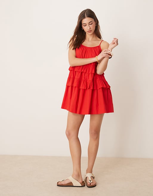 ASOS DESIGN ruffle tiered mini dress in red