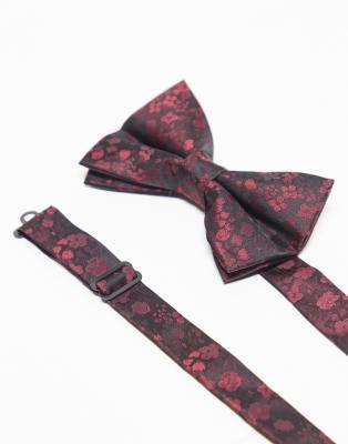 ASOS DESIGN Satin Floral Bow Tie In Burgundy