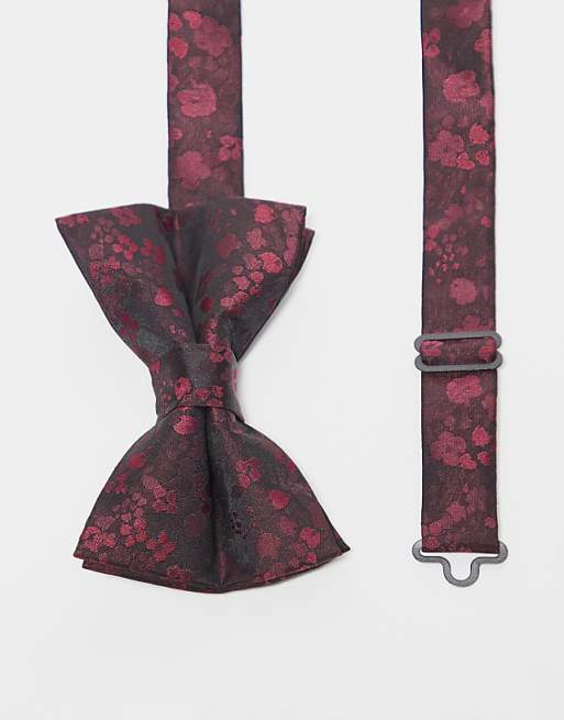 ASOS DESIGN satin floral bow tie in burgundy