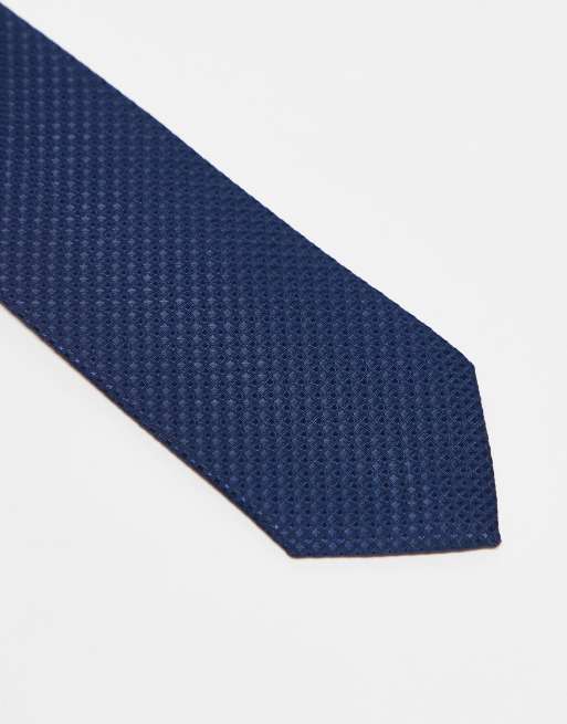 ASOS DESIGN Satin Textured Tie In Navy