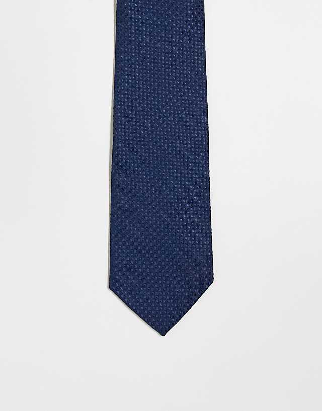 ASOS DESIGN Satin Textured Tie In Navy