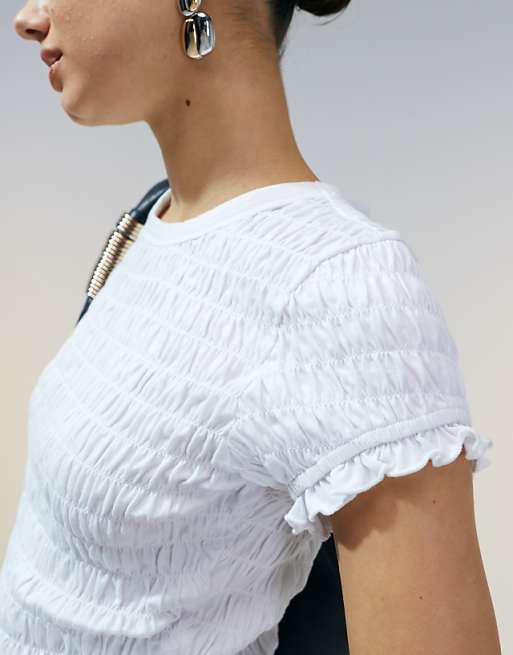 ASOS DESIGN Shirred Tshirt In White