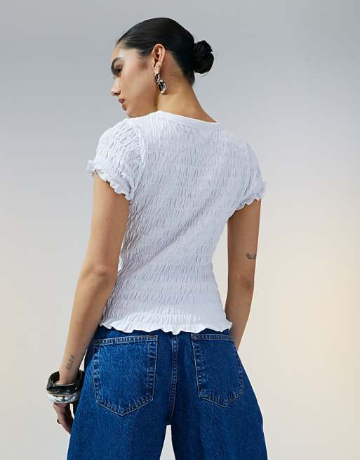 ASOS DESIGN Shirred Tshirt In White