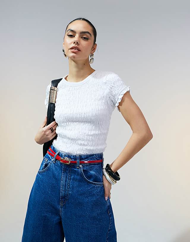 ASOS DESIGN Shirred Tshirt In White