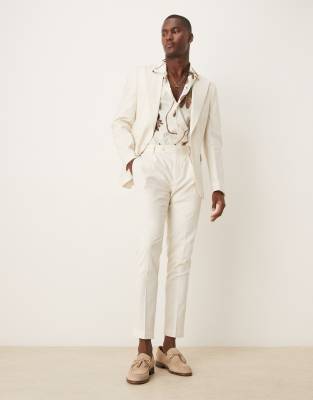 ASOS DESIGN Skinny Suit With Linen In Cream