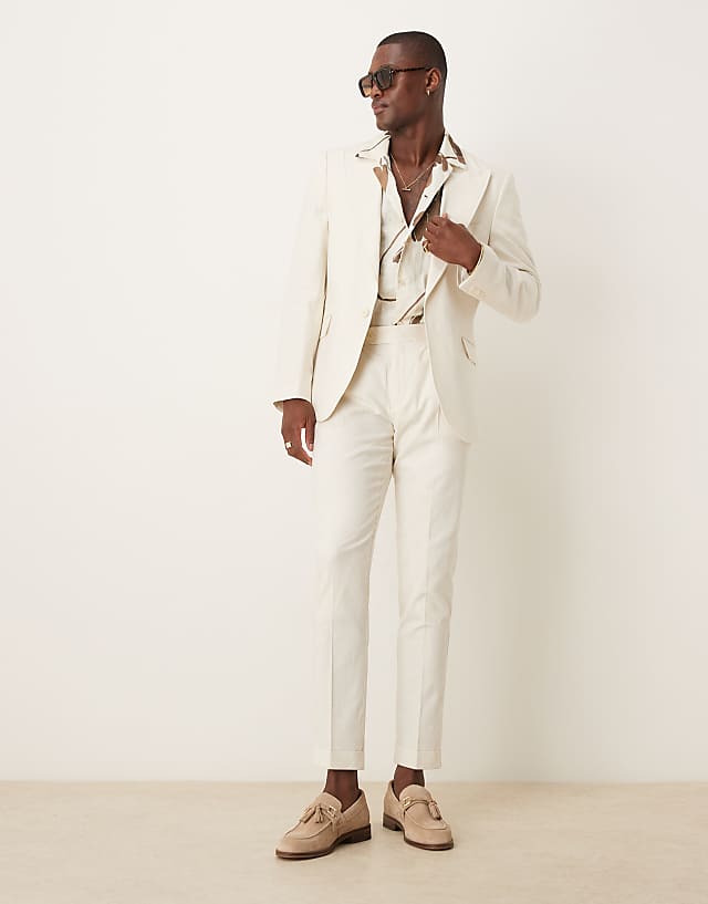 ASOS DESIGN skinny suit with linen in cream